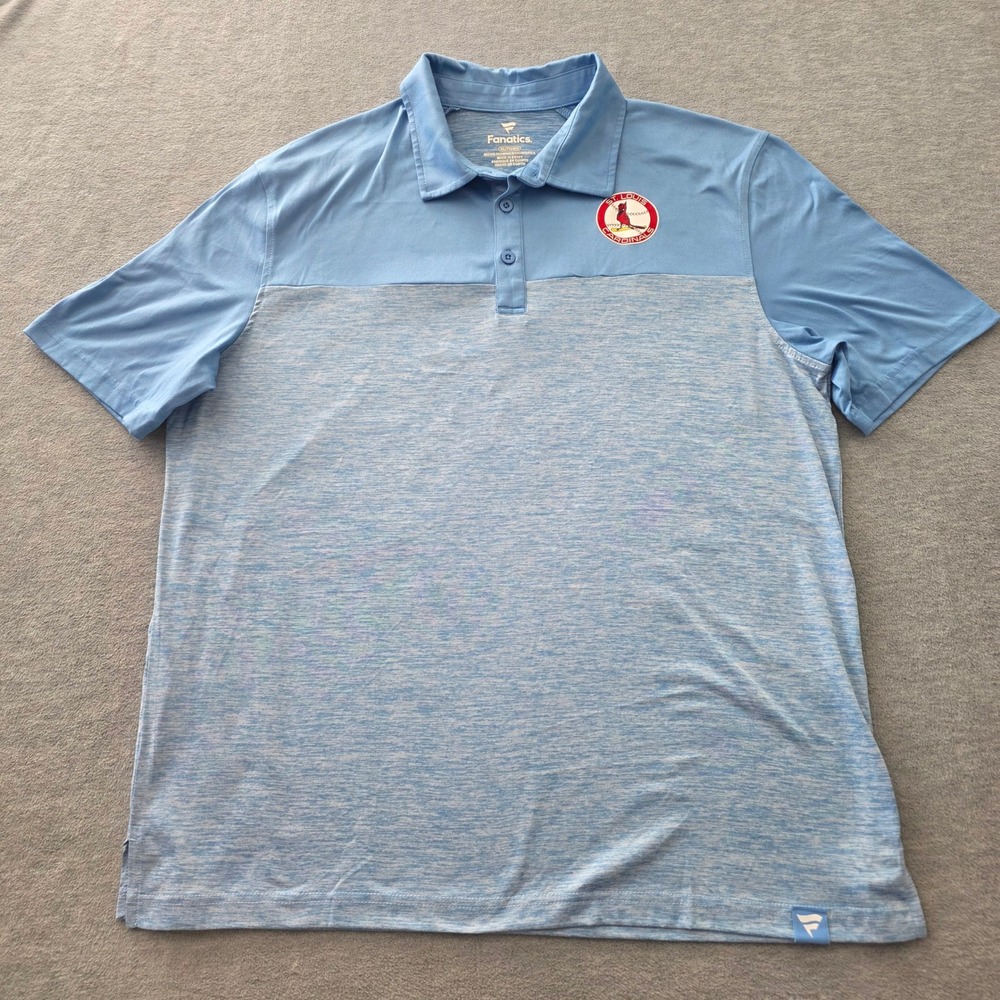 Fanatics Mens St Louis Cardinals MLB Polo Shirt XL Light Blue Heathered 0282 - Picture 2 of 10